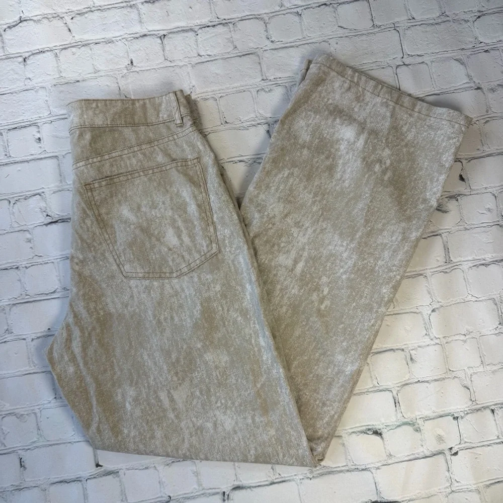 ✅ Zara Beige printed Wide straight Leg Pants linen cotton blend size S